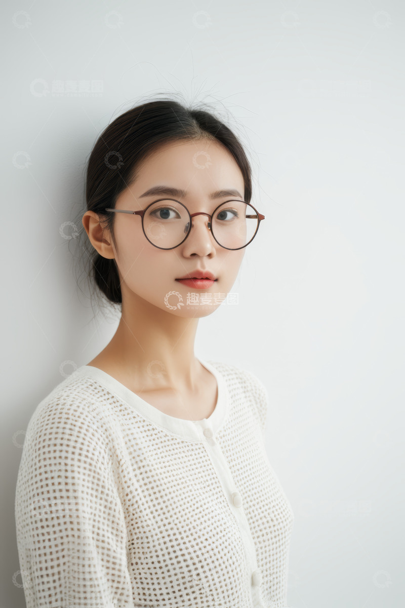高清大图下载【趣麦麦图】戴眼镜女子半身肖像