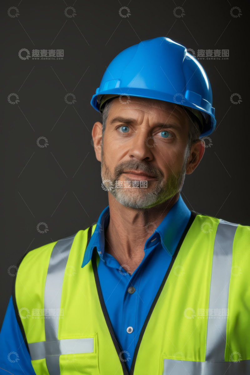 高清大图下载【趣麦麦图】戴安全帽穿反光背心的男性