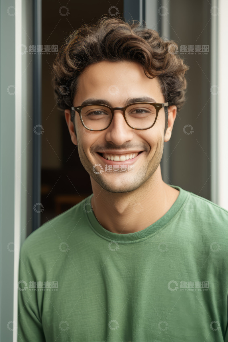高清大图下载【趣麦麦图】戴眼镜微笑的年轻男子肖像