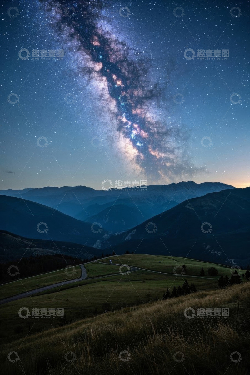 高清大图下载【趣麦麦图】山间银河星空风景