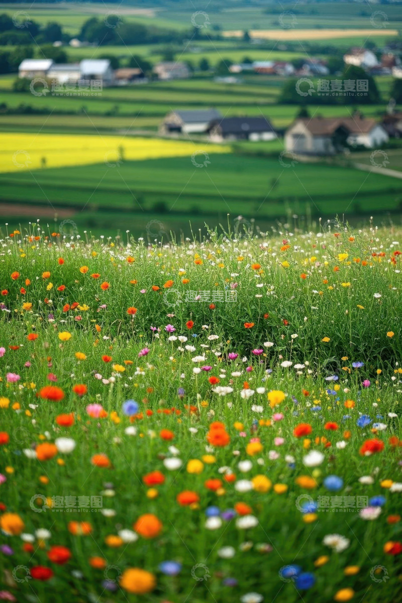 高清大图下载【趣麦麦图】田野间多彩野花盛开景观