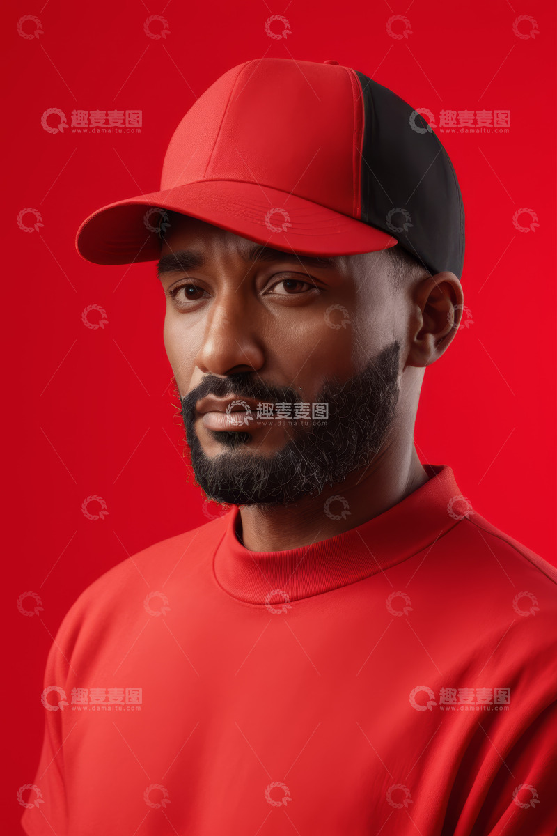 高清大图下载【趣麦麦图】戴红黑帽穿红衣男性肖像