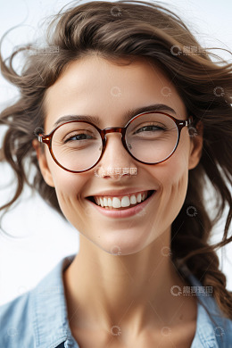 戴眼镜微笑的年轻女性