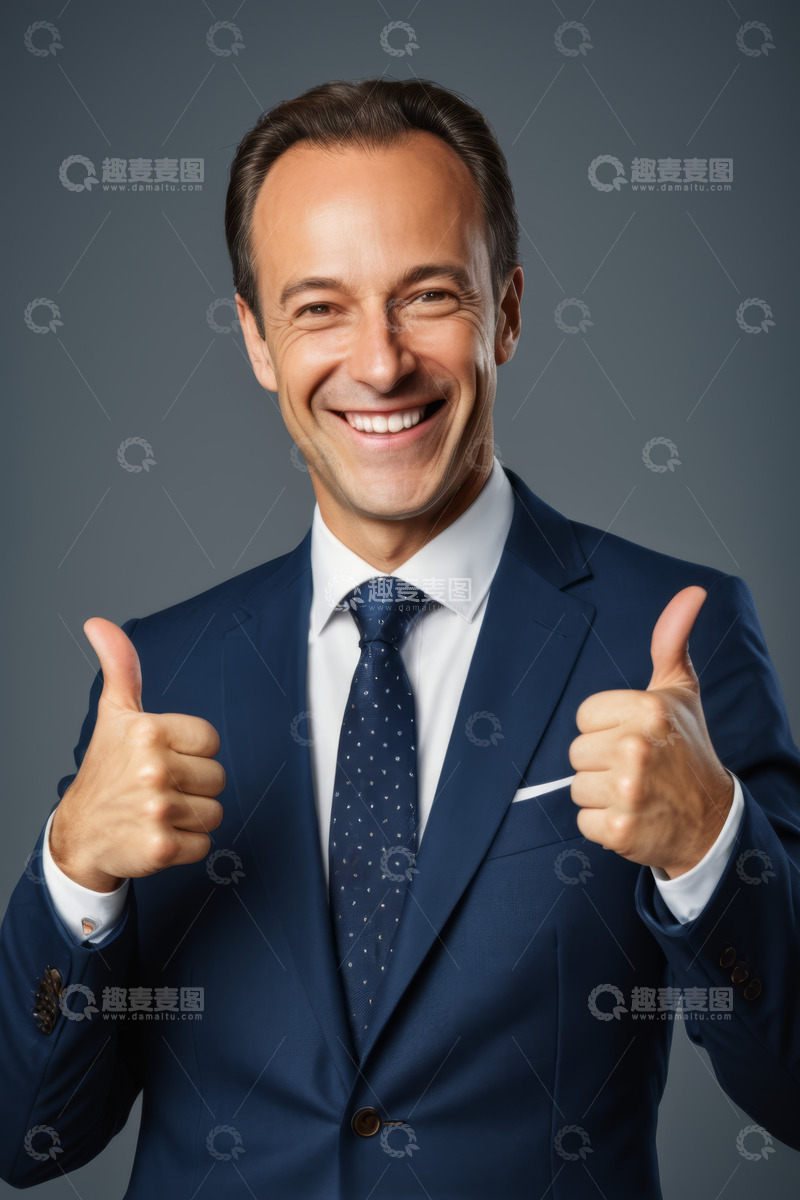 高清大图下载【趣麦麦图】西装男士竖大拇指微笑肖像