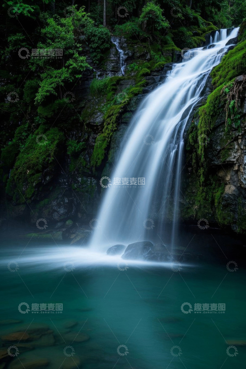 高清大图下载【趣麦麦图】山间森林瀑布自然景观