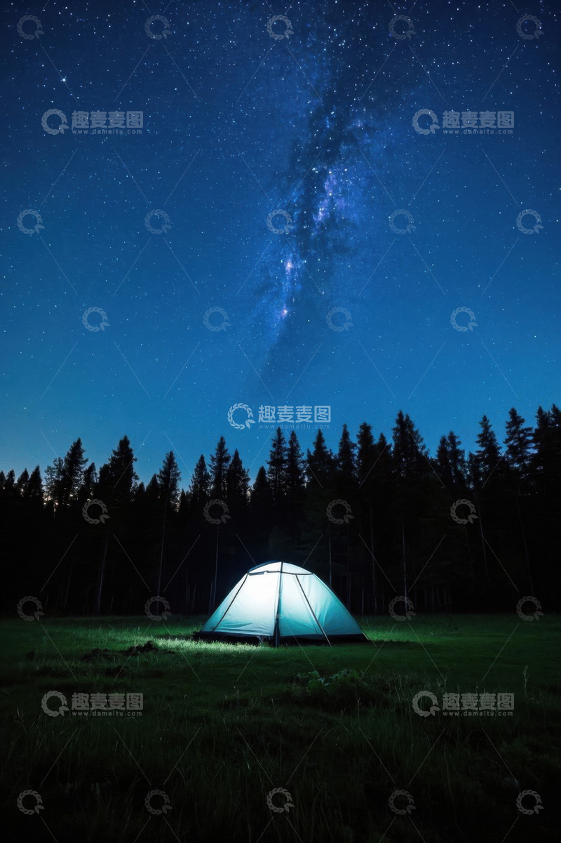高清大图下载【趣麦麦图】野外露营地星空夜景