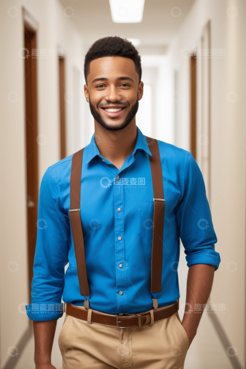 高清大图下载【趣麦麦图】走廊中微笑的年轻男性