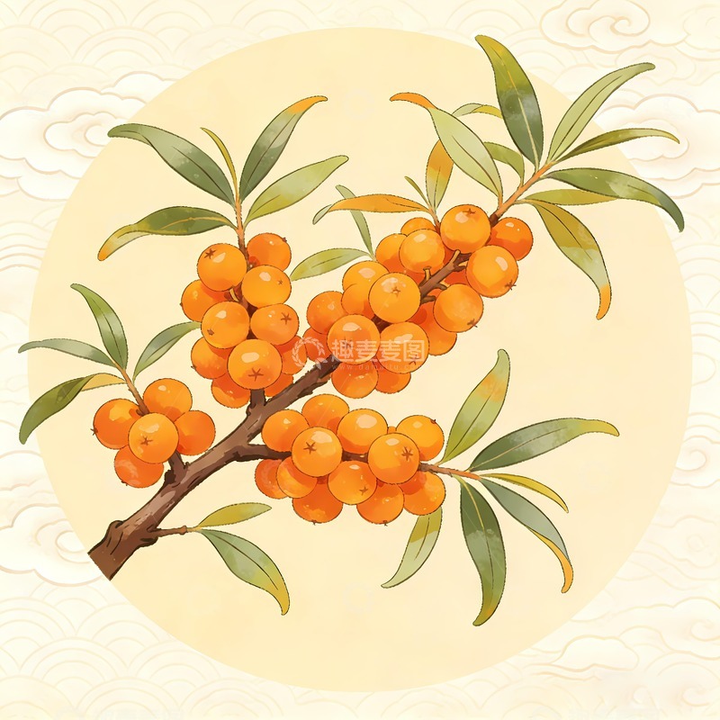 高清大图下载【趣麦麦图】一串沙棘果卡通