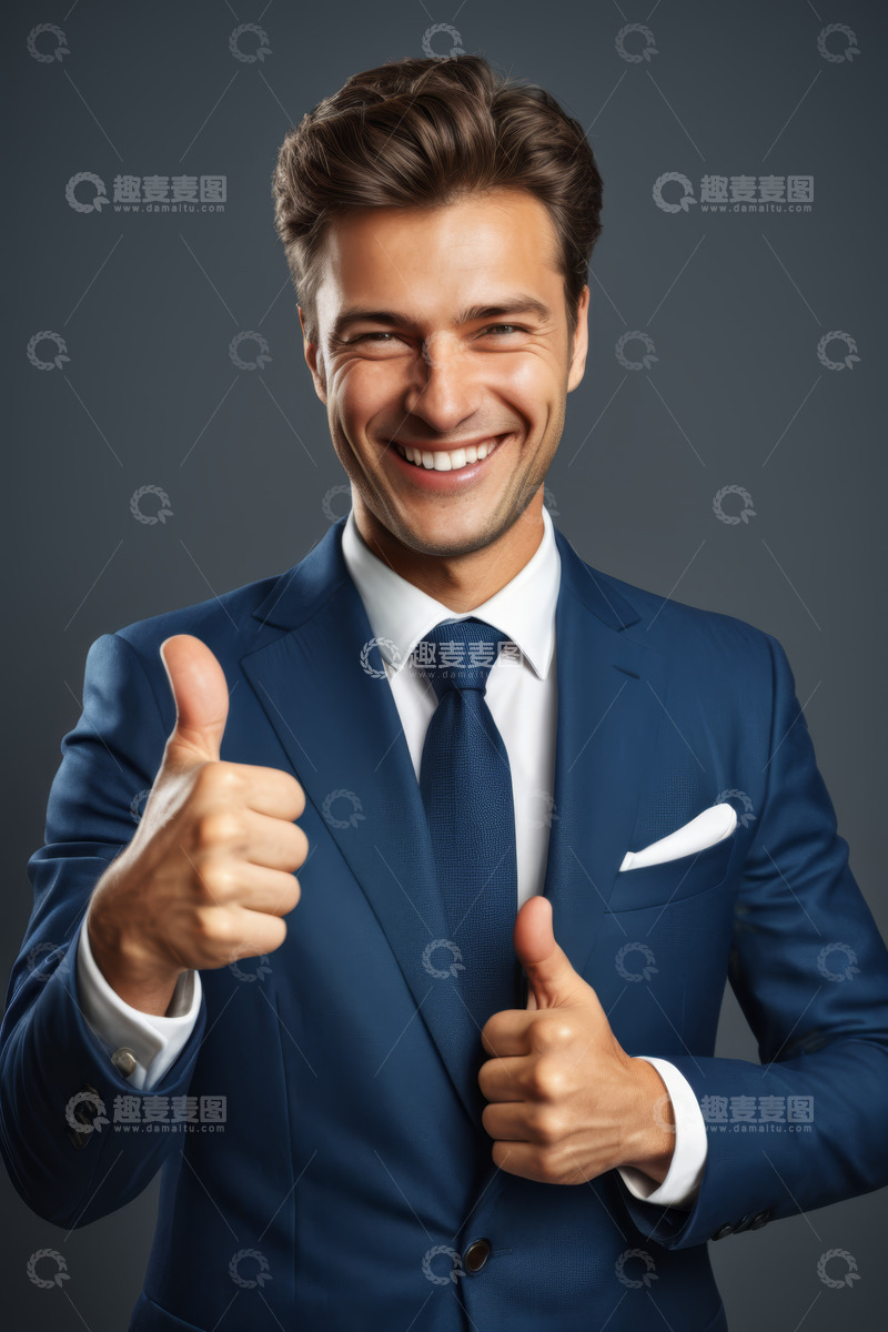 高清大图下载【趣麦麦图】西装男士竖大拇指自信微笑