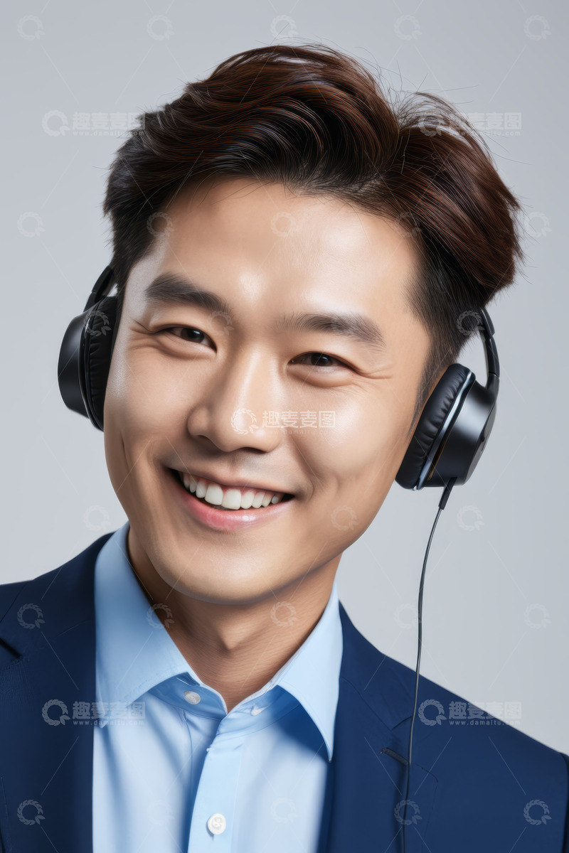 高清大图下载【趣麦麦图】戴耳机微笑的商务男士