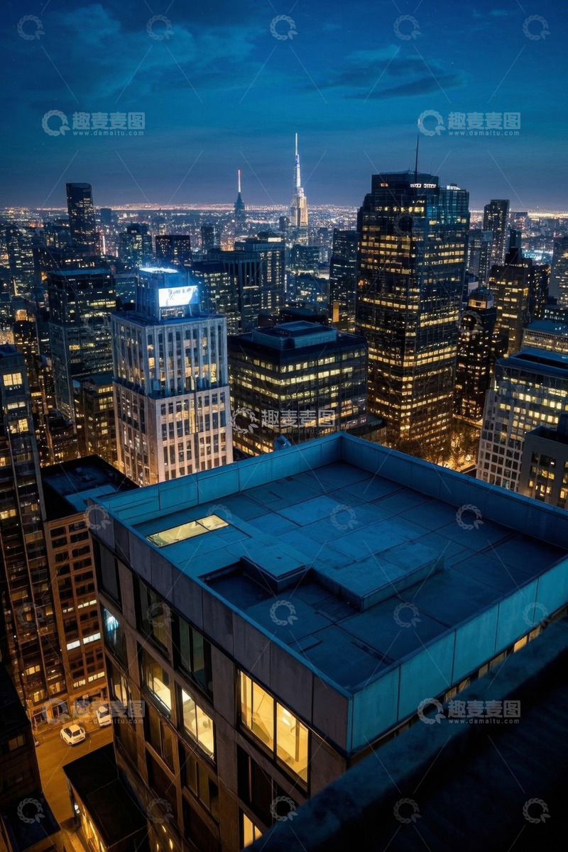 高清大图下载【趣麦麦图】夜晚城市高楼俯瞰景观