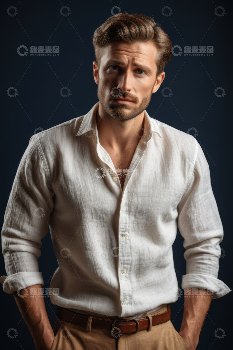 高清大图下载【趣麦麦图】穿着白衬衫的男士肖像