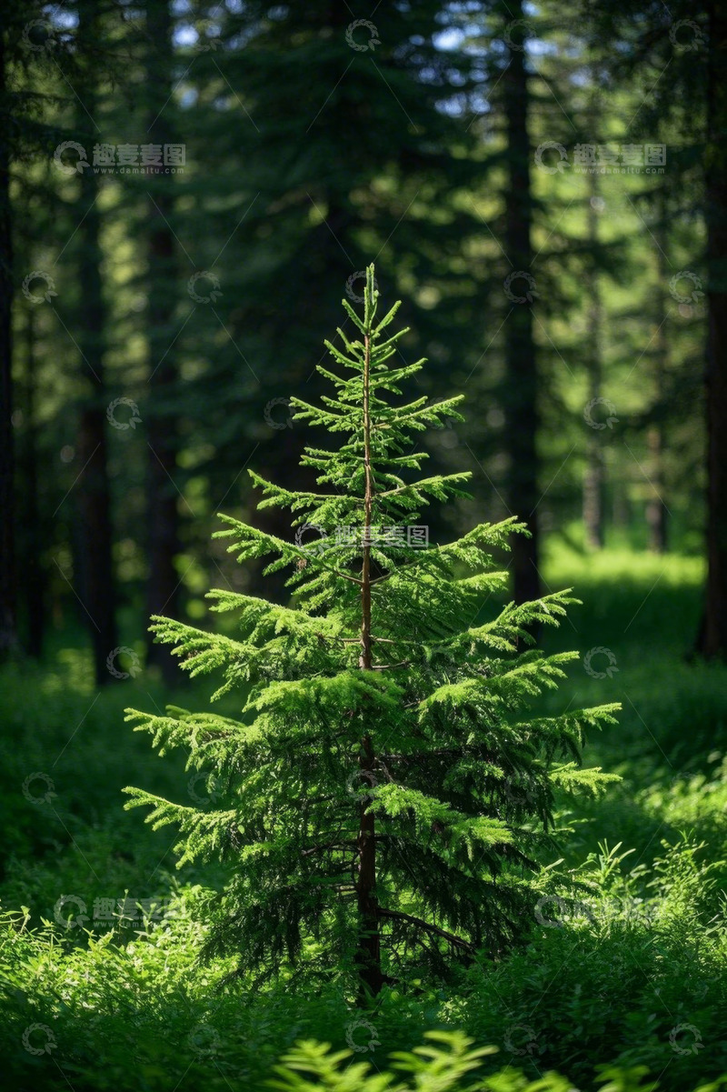 高清大图下载【趣麦麦图】森林中生长的绿色小松树