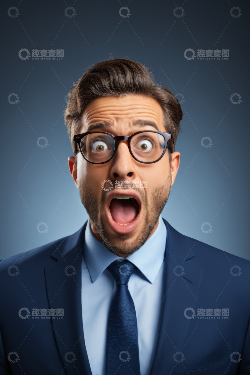 高清大图下载【趣麦麦图】穿西装戴眼镜男人震惊表情