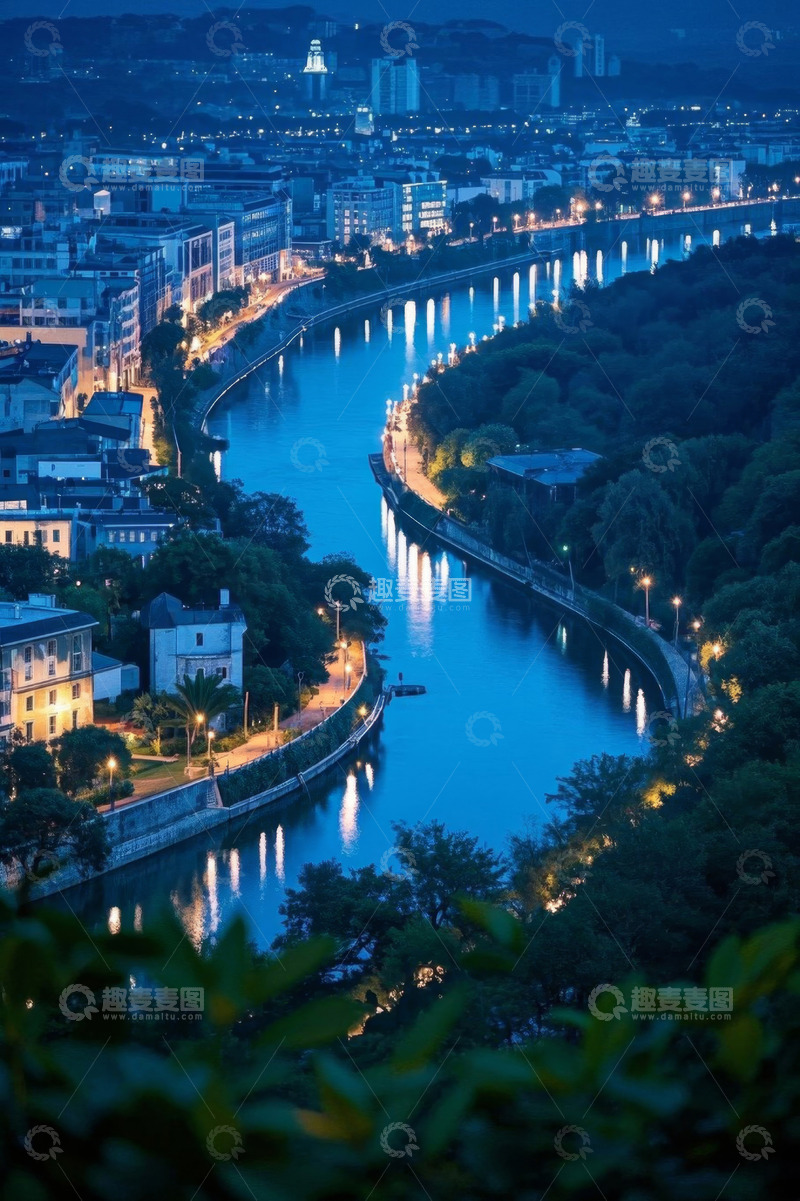 高清大图下载【趣麦麦图】城市河畔夜景俯瞰