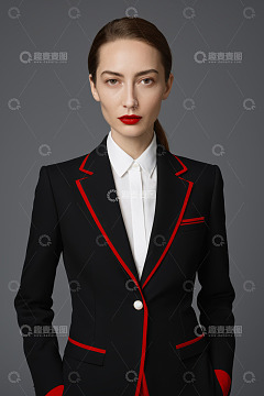 职业女性穿着黑红西装证件照