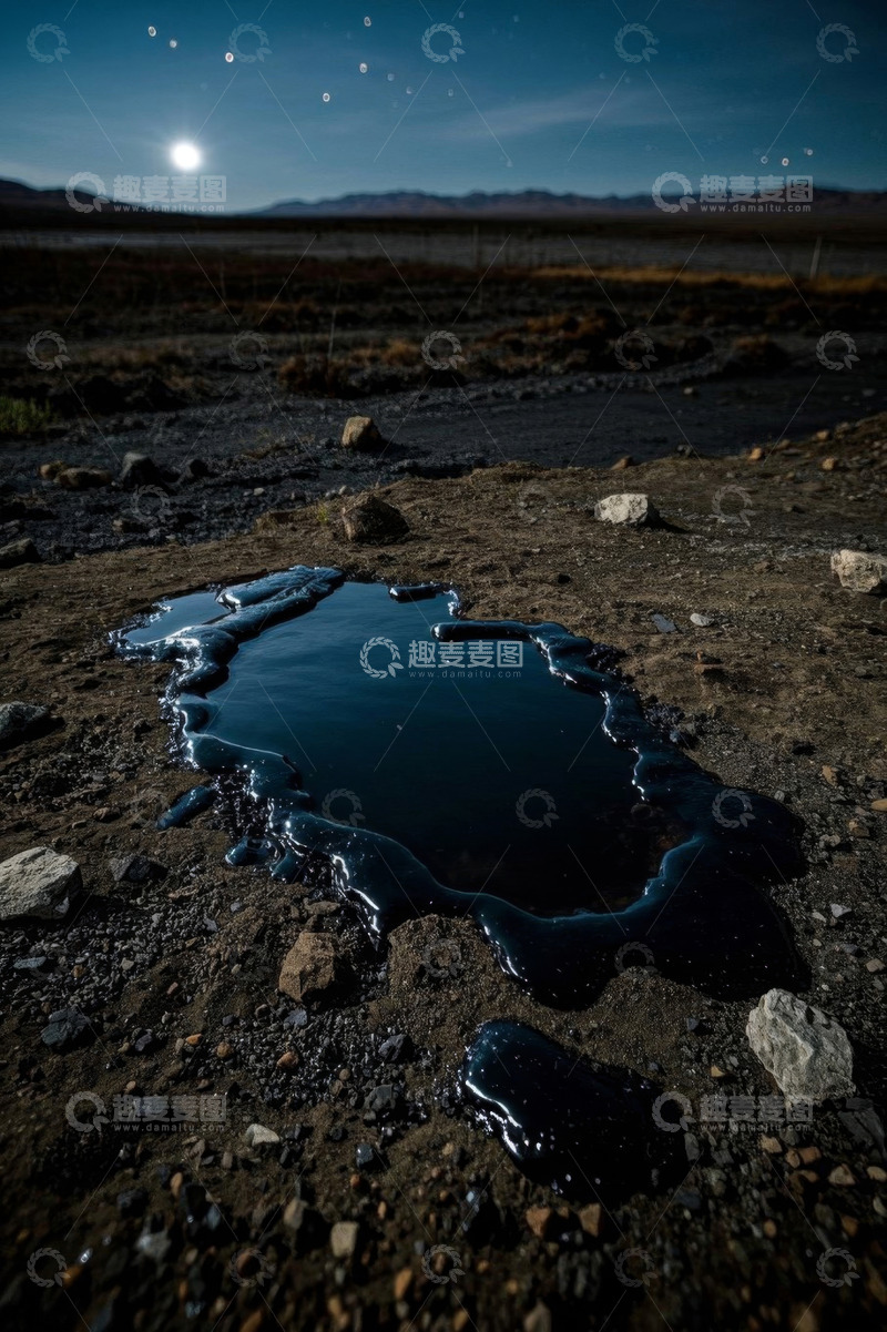 高清大图下载【趣麦麦图】月夜荒野中的积水潭景象