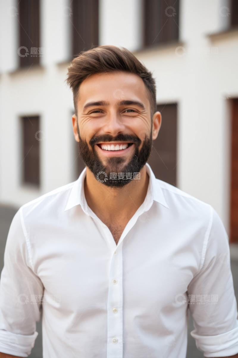 高清大图下载【趣麦麦图】户外穿着白衬衫微笑的男士