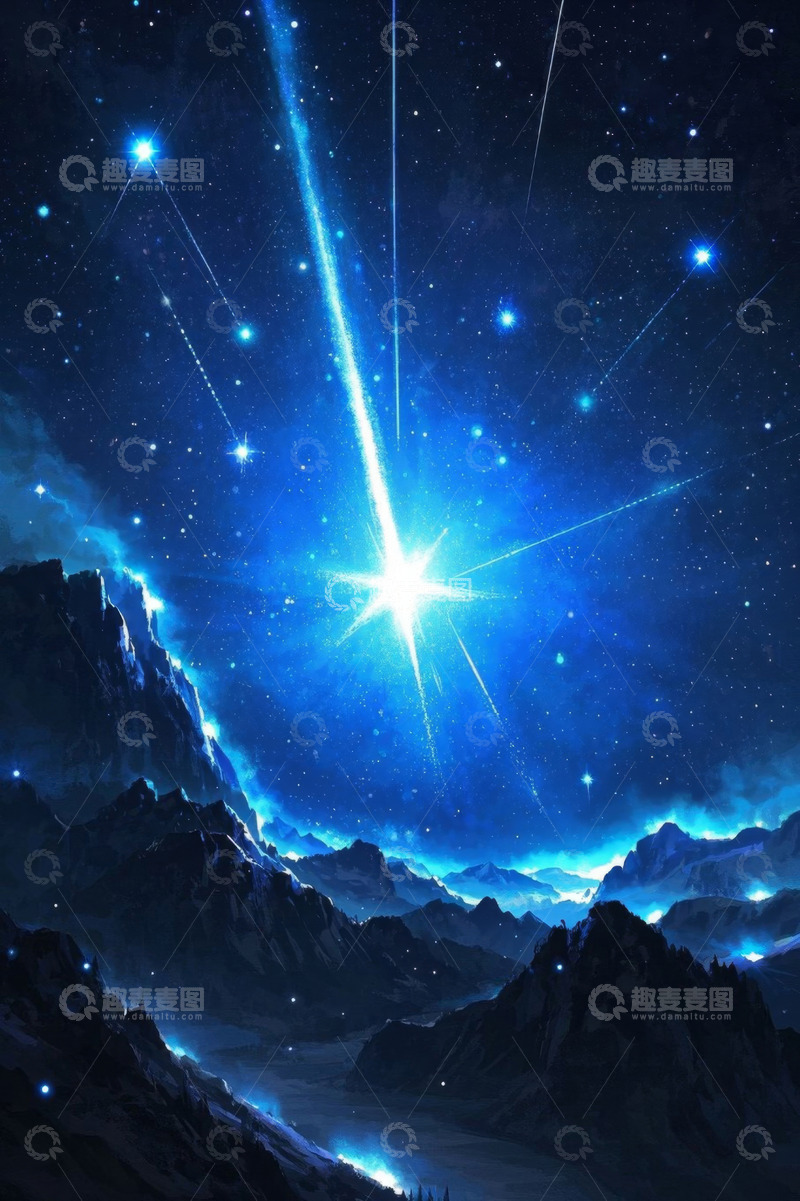 高清大图下载【趣麦麦图】夜空流星与山峦风景