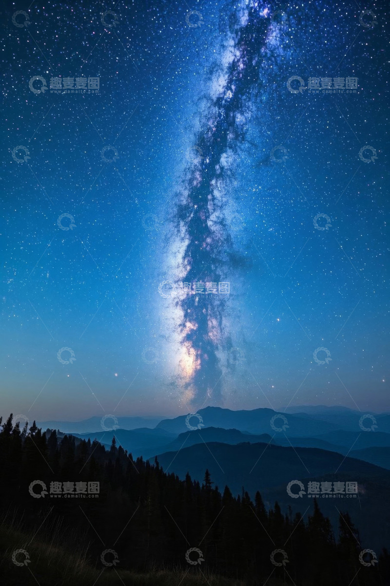 高清大图下载【趣麦麦图】山间夜空下的璀璨银河系