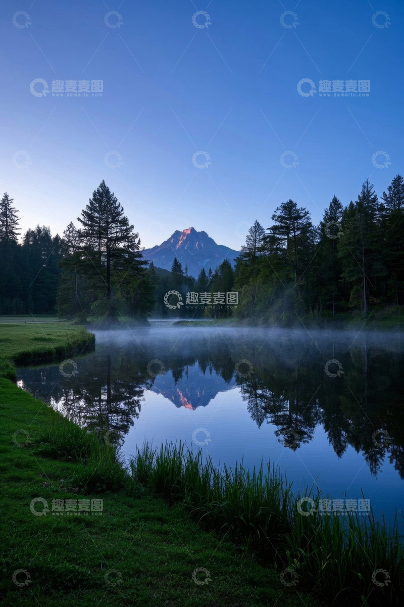 高清大图下载【趣麦麦图】山林间湖泊与远山风景