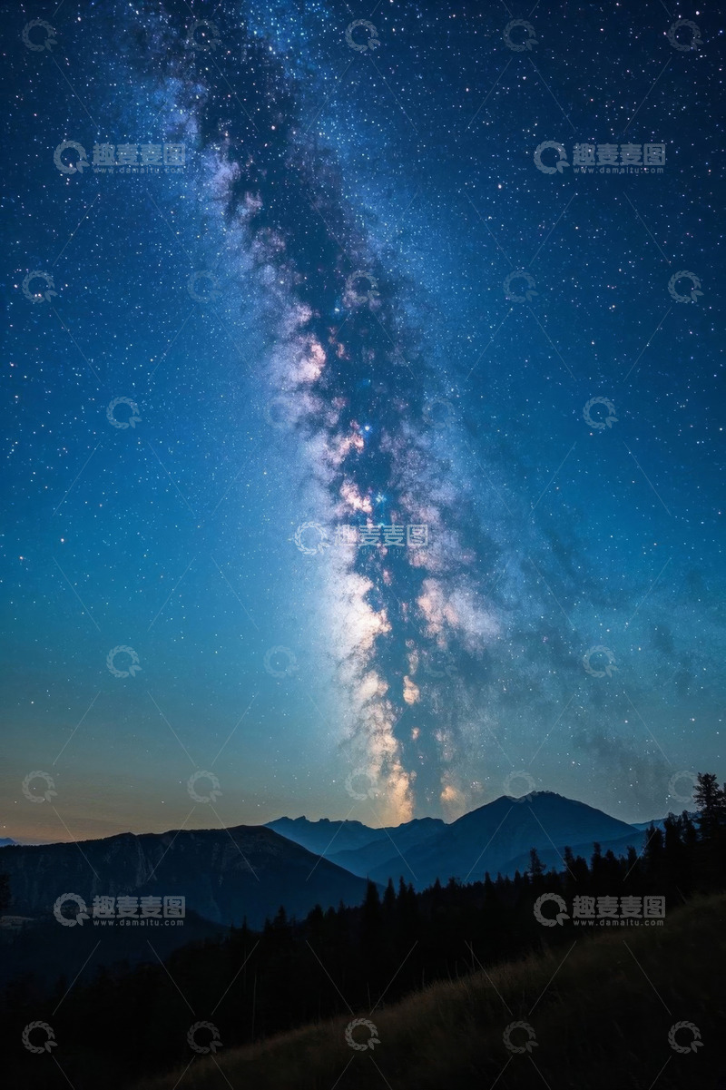 高清大图下载【趣麦麦图】山间夜空银河系星空景象