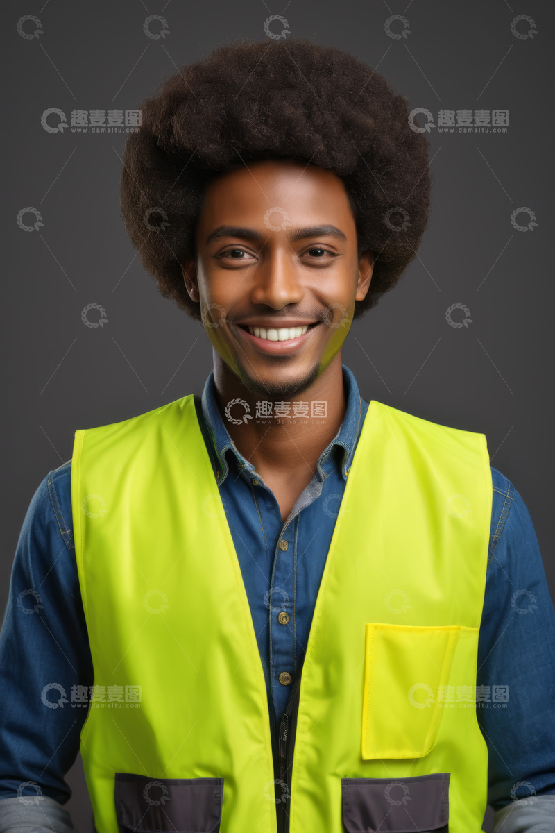 高清大图下载【趣麦麦图】穿反光背心微笑的非洲裔男子