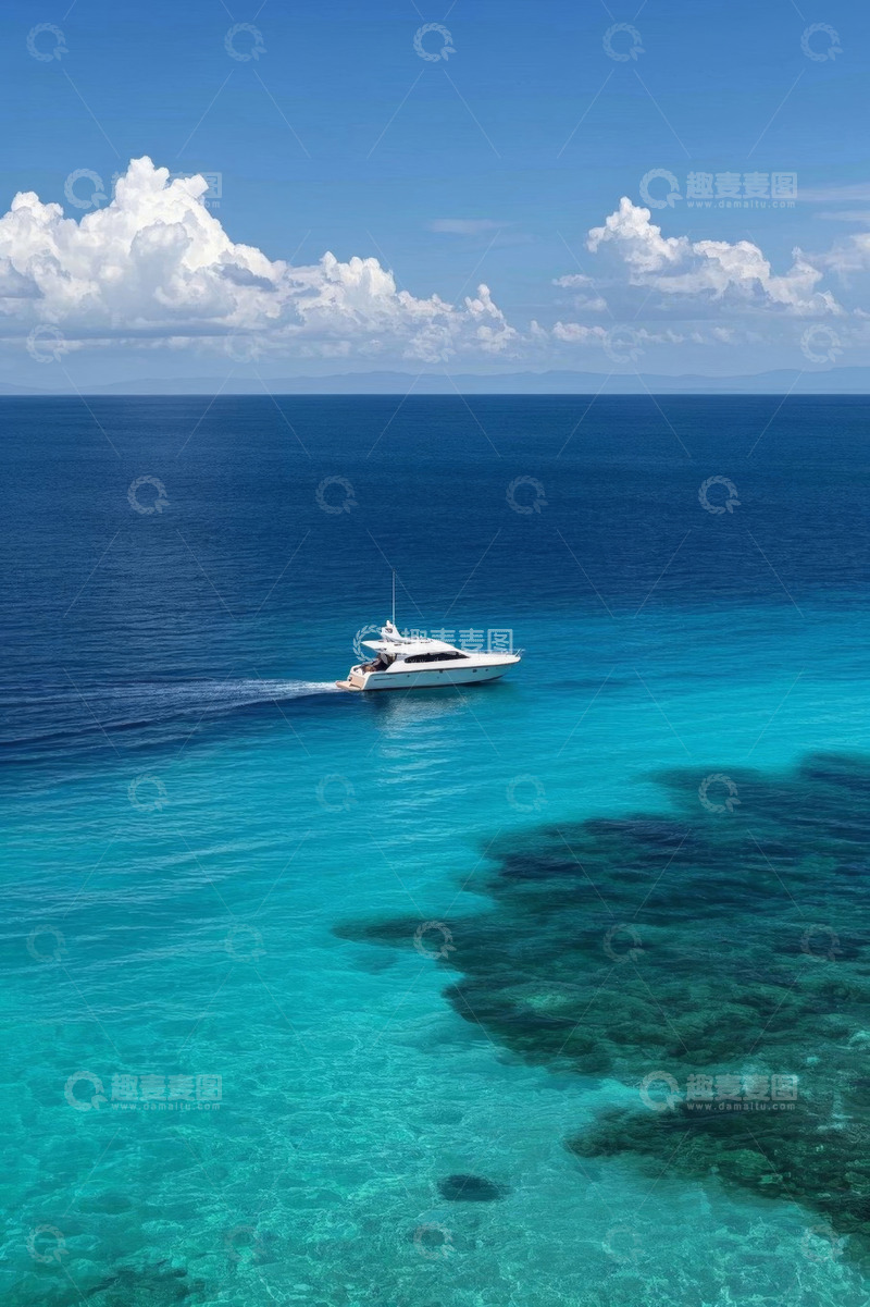 高清大图下载【趣麦麦图】海上航行的白色游艇