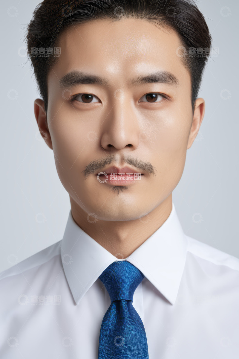 高清大图下载【趣麦麦图】穿白衬衫打蓝领带的年轻男子