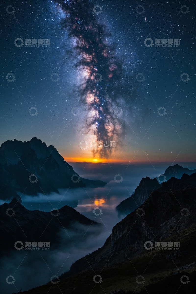 高清大图下载【趣麦麦图】山间银河星空景观
