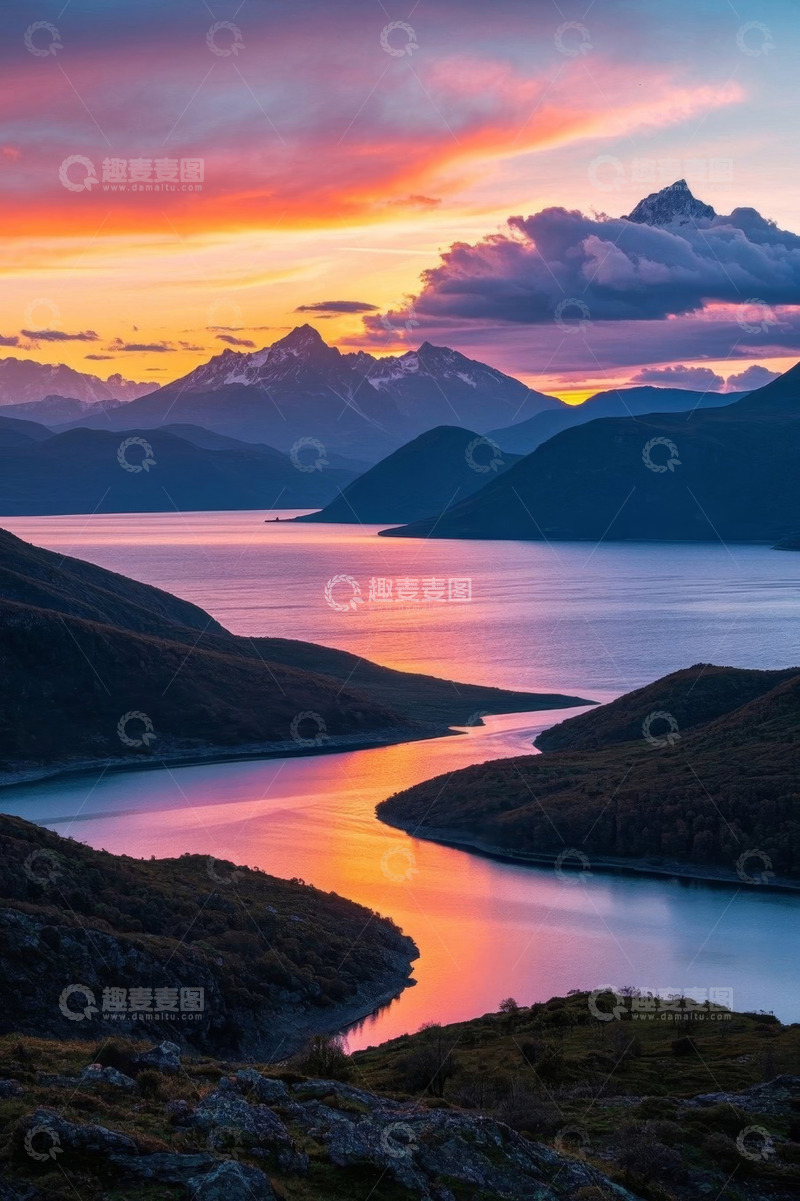 高清大图下载【趣麦麦图】山间湖泊日落自然风光