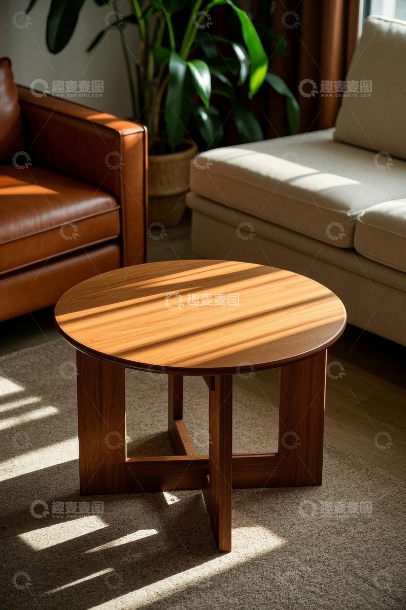 高清大图下载【趣麦麦图】客厅中的现代风格圆形木质茶几