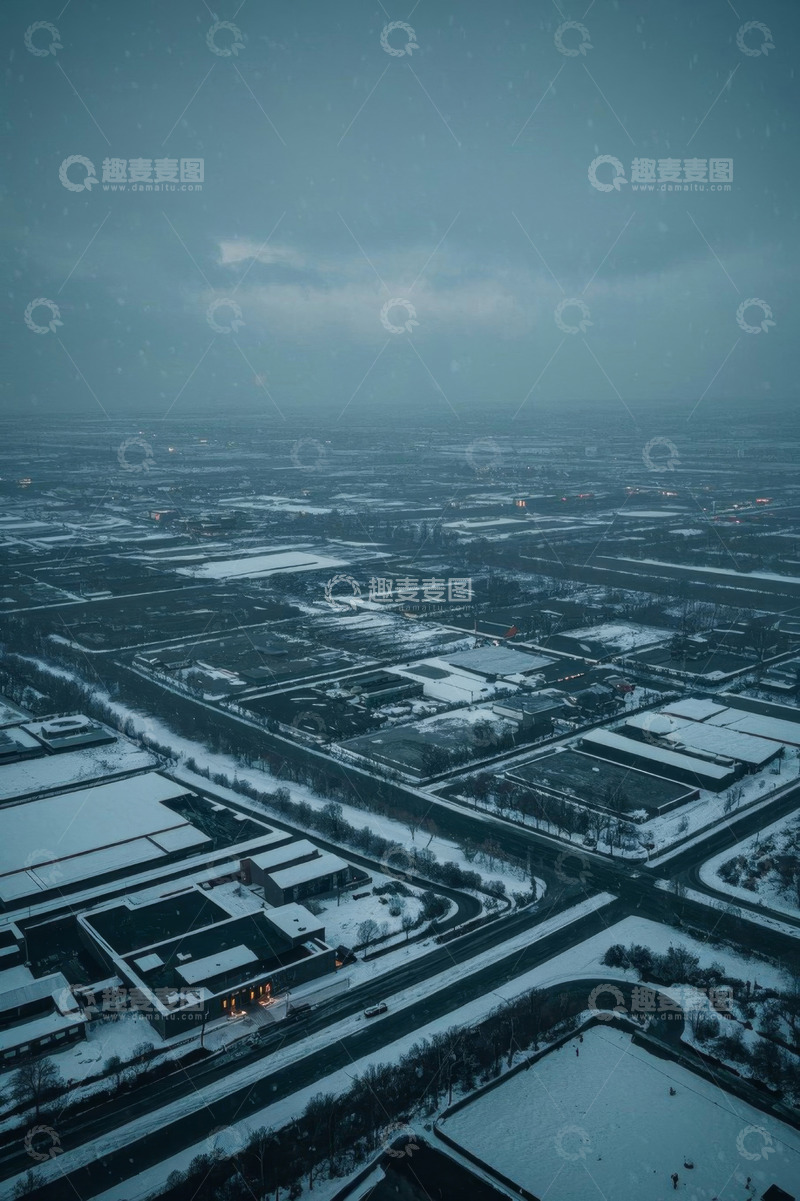 高清大图下载【趣麦麦图】雪天城市建筑航拍全景