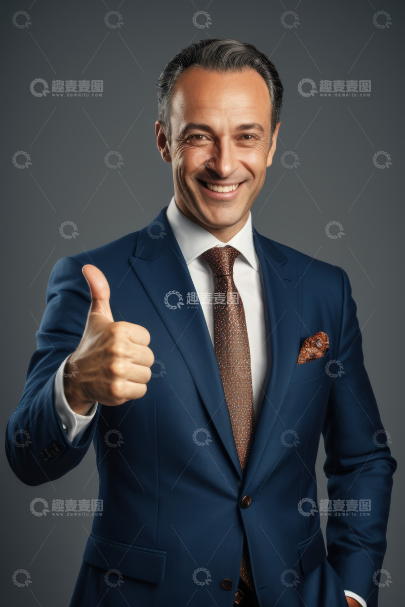 高清大图下载【趣麦麦图】穿西装商务男士竖大拇指