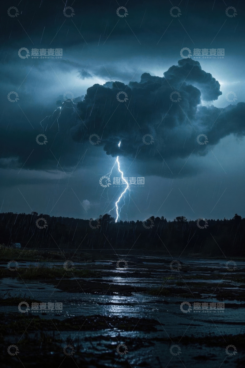 高清大图下载【趣麦麦图】闪电划破乌云密布的夜空