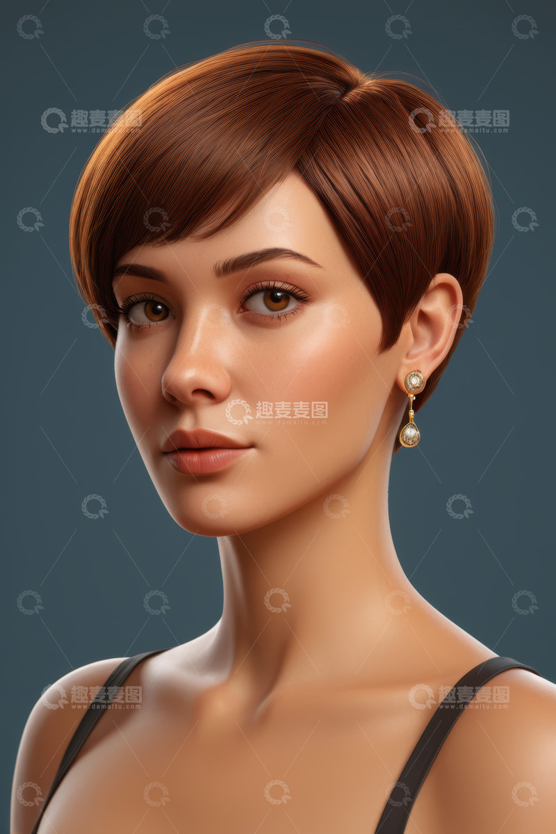 高清大图下载【趣麦麦图】短发女孩特写肖像