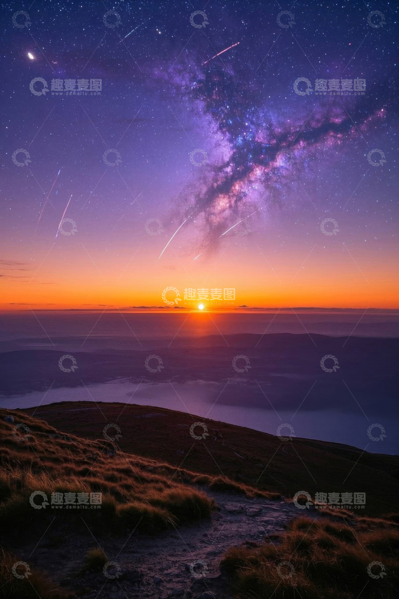 高清大图下载【趣麦麦图】山顶日出星空风景
