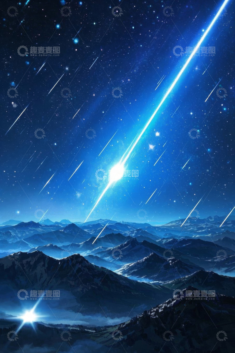 高清大图下载【趣麦麦图】夜空下山脉上方的流星景象