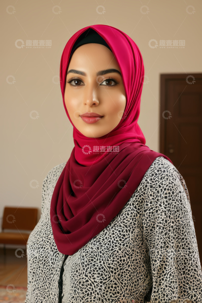 高清大图下载【趣麦麦图】戴红色头巾的成年女性肖像