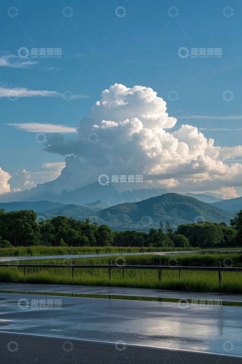 高清大图下载【趣麦麦图】蓝天白云下的山野公路风景