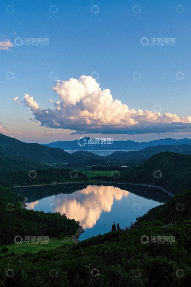 高清大图下载【趣麦麦图】山间湖泊与蓝天白云景观