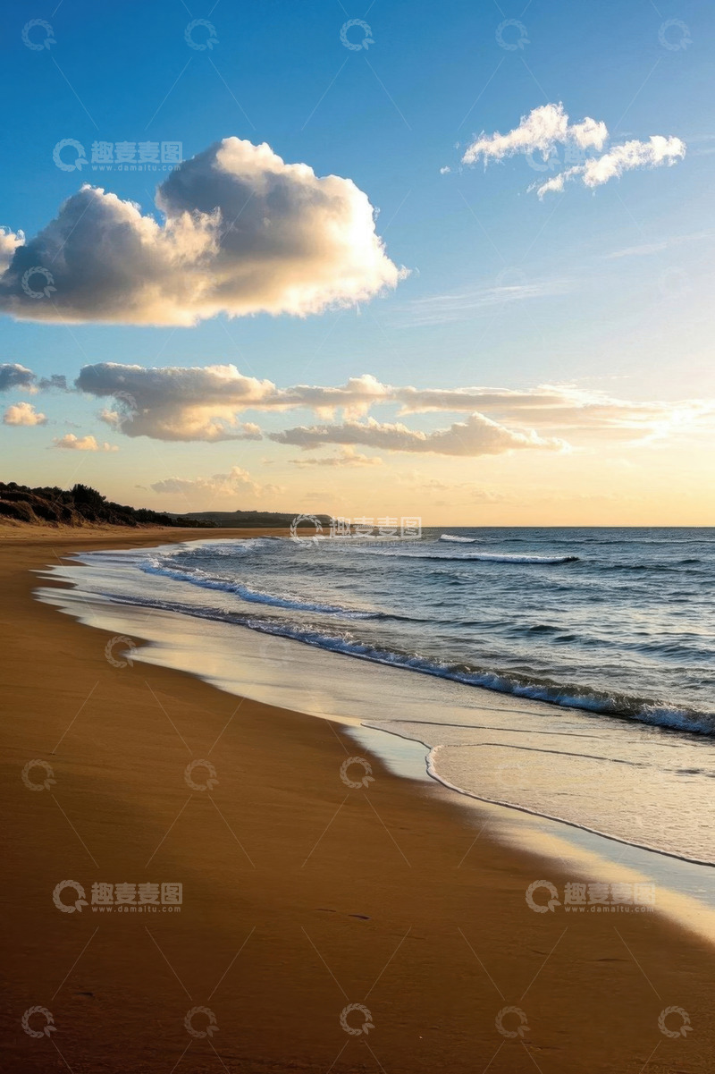 高清大图下载【趣麦麦图】海滩海浪与蓝天白云景观