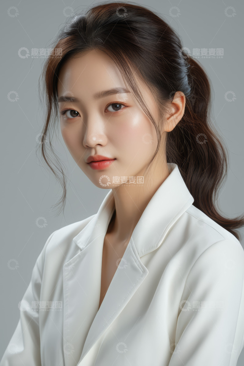 高清大图下载【趣麦麦图】穿白西装女性的肖像特写