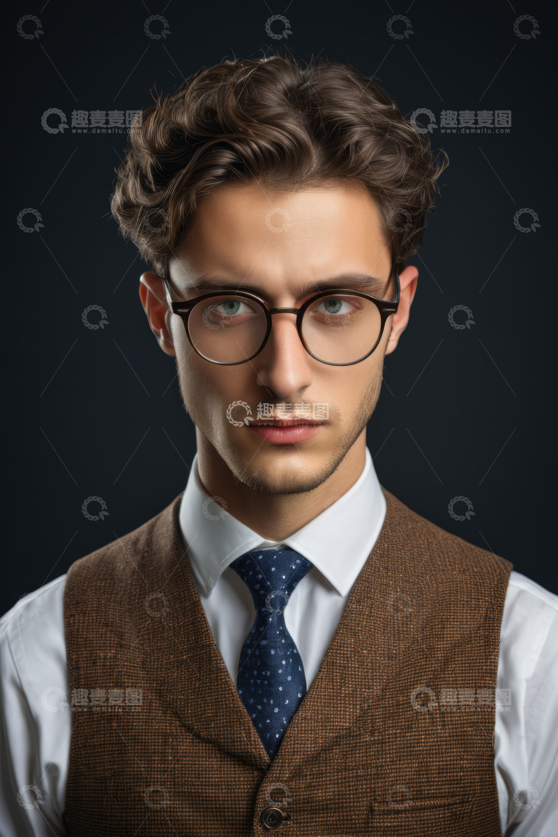 高清大图下载【趣麦麦图】戴眼镜西装男士肖像