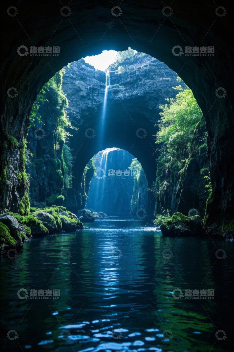 高清大图下载【趣麦麦图】洞穴内瀑布流水自然景观