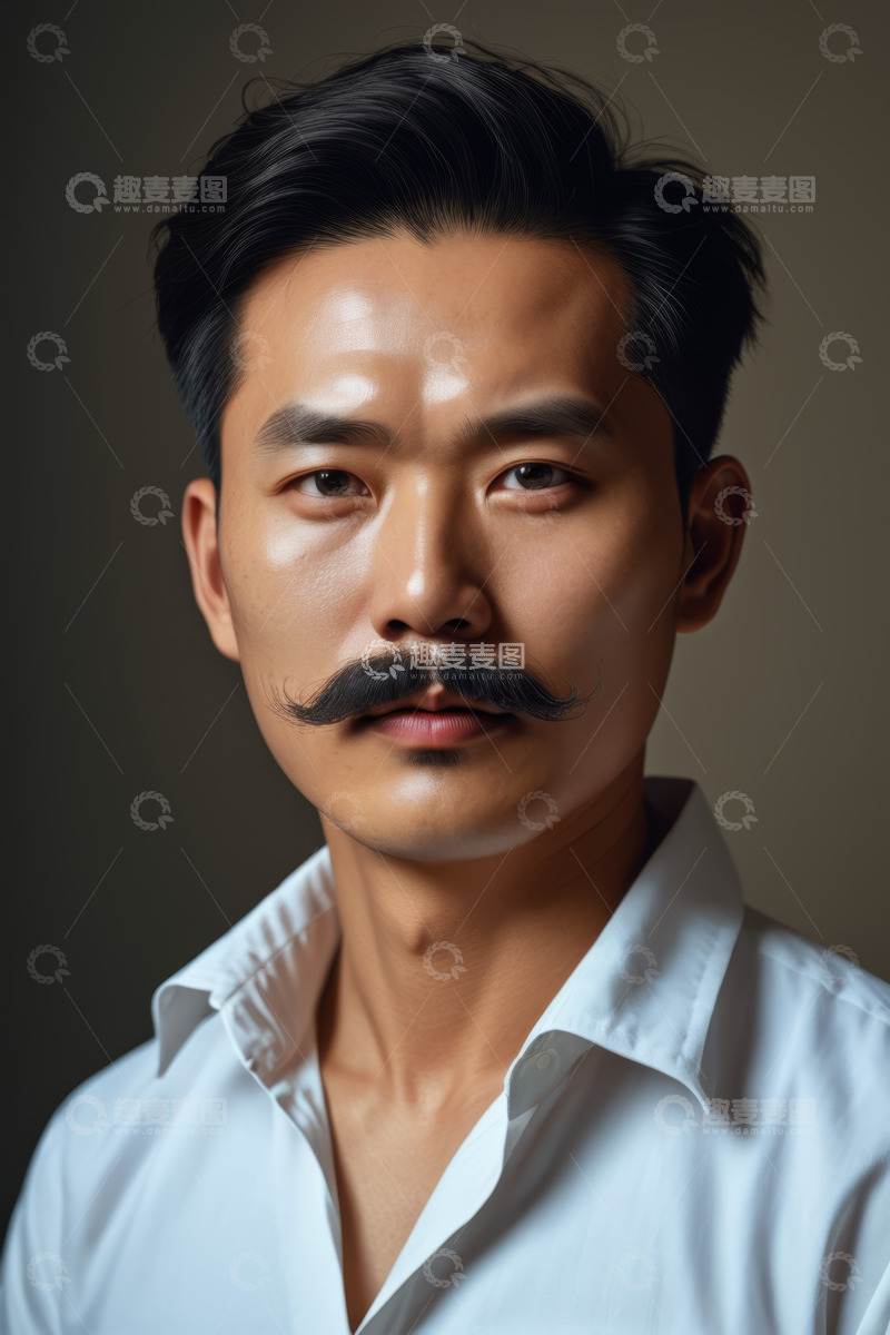 高清大图下载【趣麦麦图】穿着白衬衫的亚洲男子肖像
