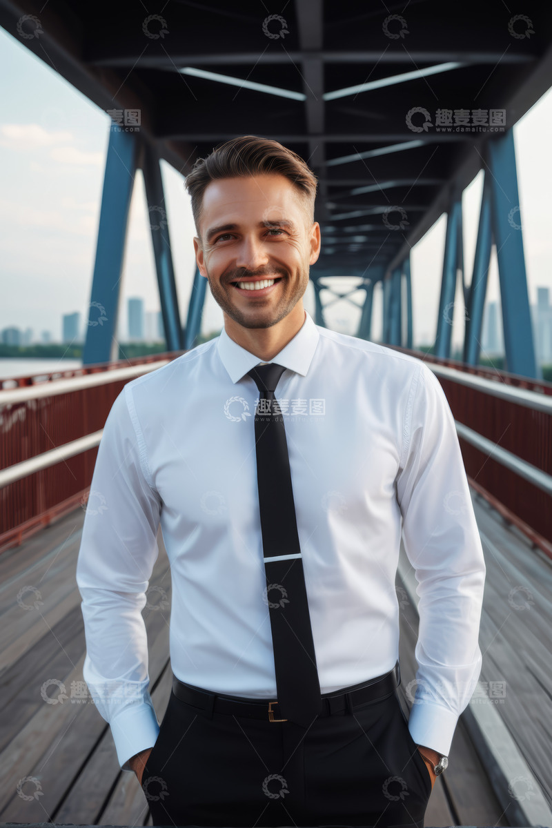 高清大图下载【趣麦麦图】桥上穿着正装微笑的男士