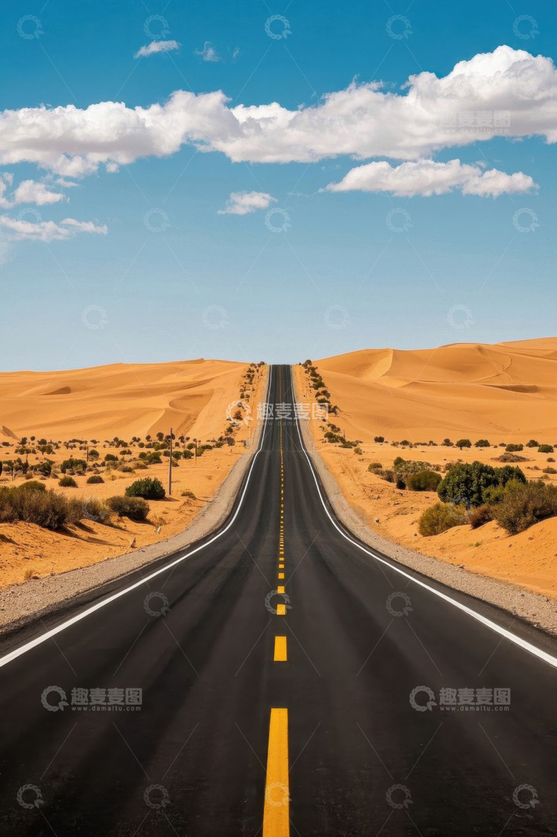 高清大图下载【趣麦麦图】沙漠中延伸的公路