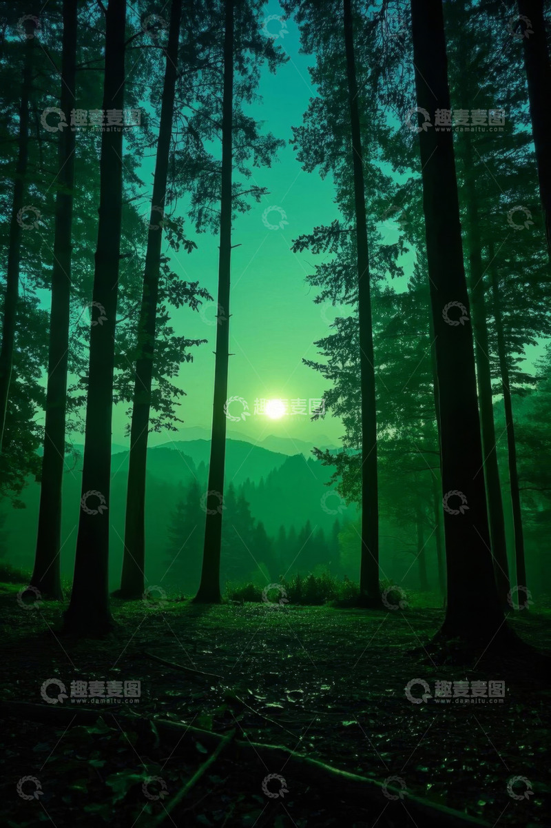 高清大图下载【趣麦麦图】森林中日落时分自然景色