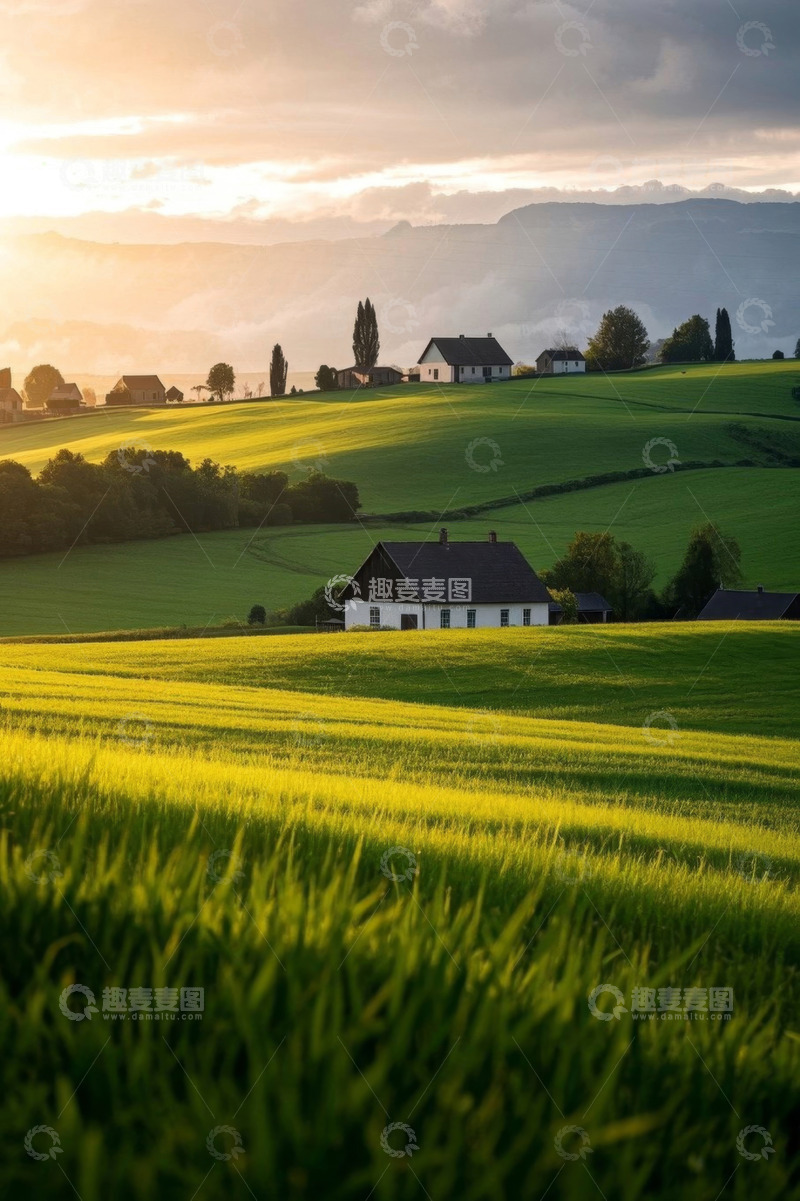 高清大图下载【趣麦麦图】田园乡村日落时分自然风光